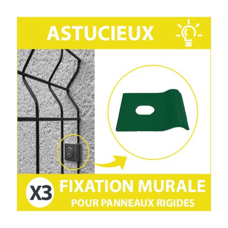 Fixation Murale Verte Panneau Grillage Rigide - Lot de 3