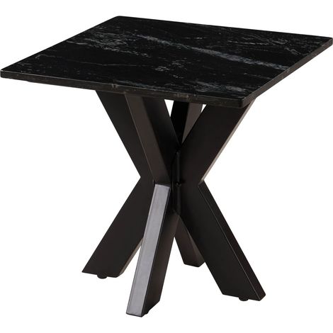 Couchtisch quadratisch 55x55x55 Marmor schwarz / Kreuzgestell Eisen schwarz BARCELONA 415