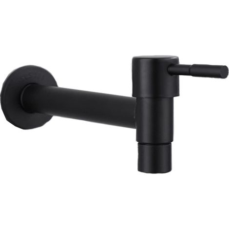 Robinet Mural Noir Acier Inoxydable Vadrouille Eau Économisée Salle de Bain Évier Balcon Cuisine 1/2 (Froid) (1/5)