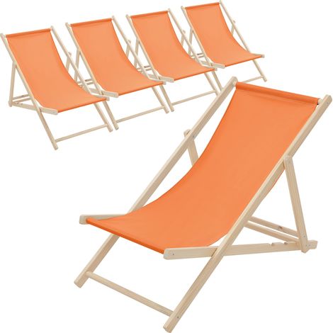 ECD Germany 5er Set Liegestuhl klappbar Orange aus Holz, verstellbare Rückenlehne, 3 Positionen, bis 120kg, Sonnenliege Gartenliege Strandliege Strandstuhl Holzklappstuhl, für Garten, Balkon & Strand