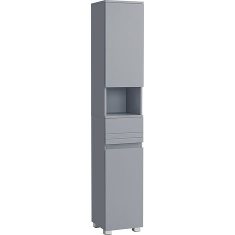 Vasagle – Colonne de salle de bain avec tiroir et étagères réglables – Dimensions 30 x 30 x 170 cm – Panneau MDF gris mystique – Rangement optimisé