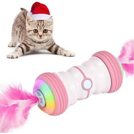Interactive Electric Cat Toys, 2021 Newest Auto Rotating Smart Cat Toys - Automatic - USB Rechargeable and Colorful LED Lights - Pink
