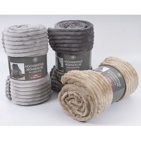 Fleecedecke Flanell mit Cord Optik 150 x 200 cm 3-fach sortiert Decke