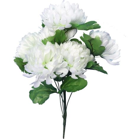 Strauß aus 7 Chrysanthemen mit Gras, 40 cm, weiß (1/2)