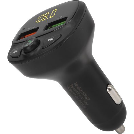 Émetteur FM double USB pour voiture, Bluetooth 5.0, QC3.0, écran LED, kit mains libres sans fil avec rappel vocal, 12-24 V (1/5)