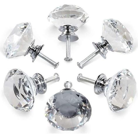 6 poignées en cristal, poignées de porte de tiroir en cristal diamant de 30 mm, poignées de porte de cuisine en verre, armoires de rangement et coiffeuses pour cuisines domestiques (1/5)