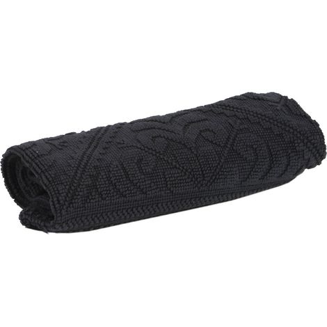 Tapis de Bain Couleur Carbone 100% Coton - Tissage Jacquard Dense et Motifs Arabesques - PANGIVO (1/3)