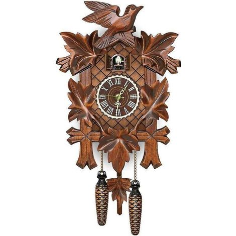 Horloge murale à coucou en bois de style nordique rétro de la Forêt-Noire allemande (1/4)