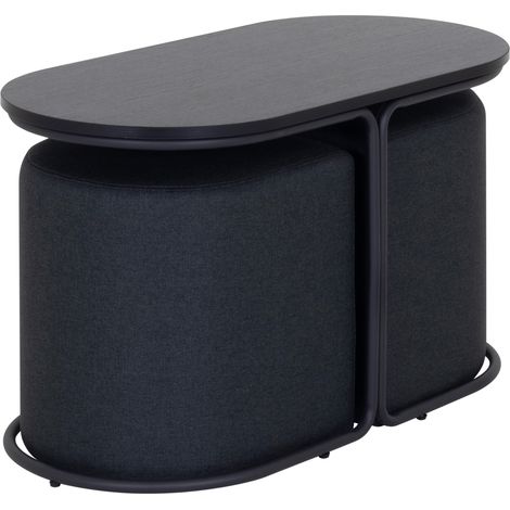 Mesa de centro DUNCAN con 2 asientos negros, tablero de melamina efecto madera negra y estructura metálica negra (78 x 34 x 46 cm) - MOG CASA (1/5)