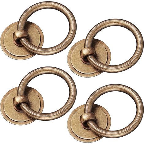 Lot de 4 Poignées de Tiroir en Laiton Massif Antique 4 Cm, Anneaux de Traction Bronze, Poignées de Meuble Vintage pour Commode, Armoire Cuisine, Accessoires de Quincaillerie (1/5)