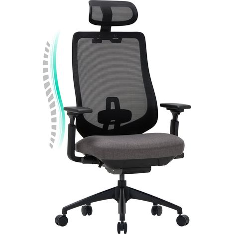 COLAMY Bürostuhl, Bürostuhl – Bürostuhl mit 4D-Armlehnen und vor- und zurück verstellbarem Sitz, optimaler Komfort für intensive Arbeit – Schwarz et Grau