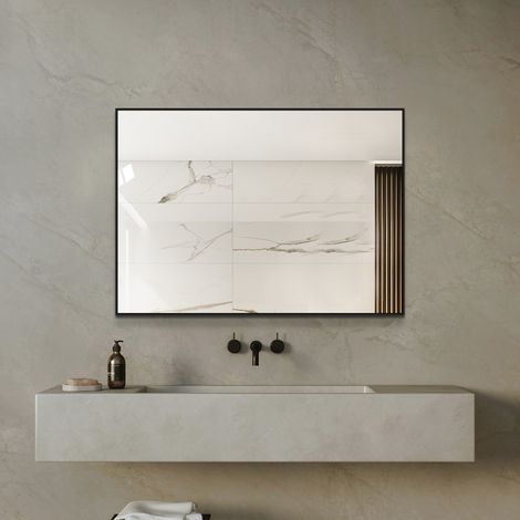 Miroir mural 50x70cm à cadre en aluminium noir, HD sans cuivre, fixation horizontale et verticale, pour salle de bain, entrée et dressing (1/5)