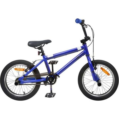 Vélo BMX 16 pouces, adapté aux enfants de 5 à 8 ans, bleu foncé.