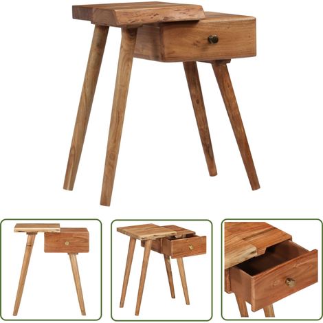 The Living Store Nachttisch Massivholz Akazie 45x32x55 cm - Nachttisch - Holznachtisch - Akasienholz - Vintage Stil - Landhaus Stil (1/5)