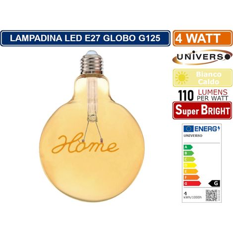 UNIVERSO G125-HOME LAMPADINA E27 FILAMENTO LED SCRITTA HOME 4W GLOBO G125 VETRO AMBRATO 2500K (1/2)
