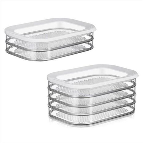 2 Conteneur à viande, Empilable 4 couches, PET Transparent, Couvercle inclus, Pour réfrigérateur (1/5)
