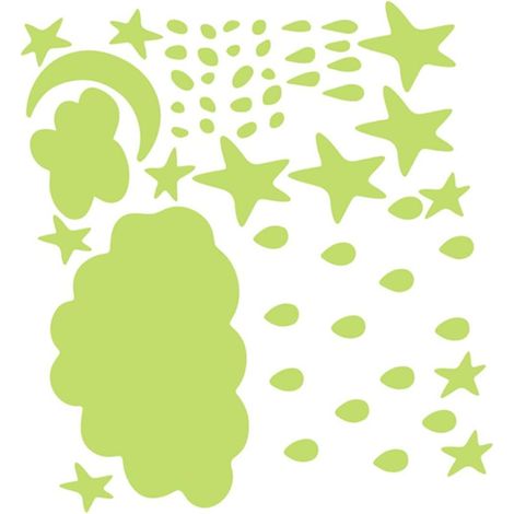 Sticker mural lumineux en PVC vert motifs nuages et étoiles (1/5)