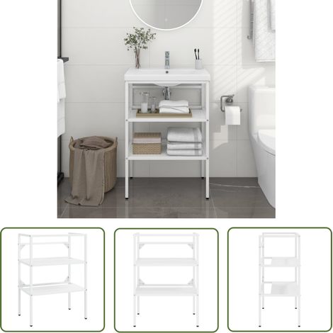 The Living Store Cadre de lavabo de salle de bain Blanc 59x38x83 cm Fer - Meuble De Salle De Bain - Meuble Lavabo - Étagère Salle De Bain - Rangement Salle De Bain - Cadre Lavabo Blanc (1/5)