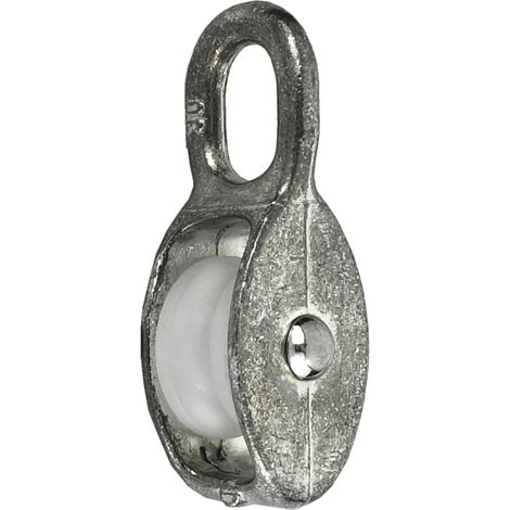 Carrucola ad 1 gola in lega di zinco e poliammide per funi Ø 9 mm.