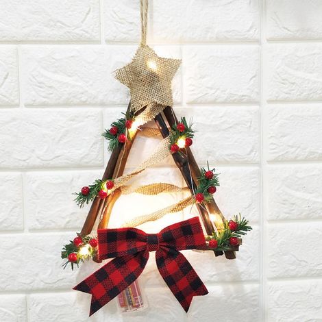Guirlande De Noël Éclairée - Couronne Murale En Rotin Avec Branches De Pin - Décoration Porte Et Mur - 40 X 20 Cm - 1 Pièce (1/5)