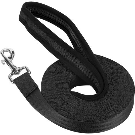 Laisse de dressage pour chien, 10 m / 32 pi, en nylon long, pour l'éducation et le dressage des animaux de compagnie (noire) (1/3)
