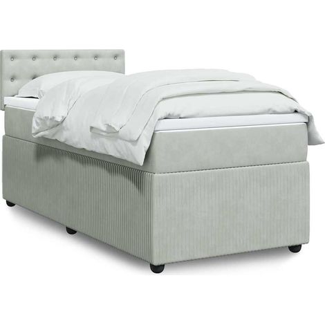 Boxspringbett mit Matratze Hellgrau 90x200 cm Samt