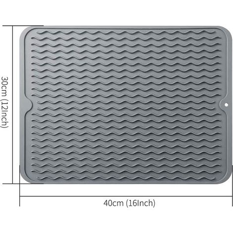 Silikon-Abtropfmatte 40 x 30 cm, rutschfest, hitzebeständig, zum Abtropfen von Geschirr, als Untersetzer und Küchentischmatte (1/5)