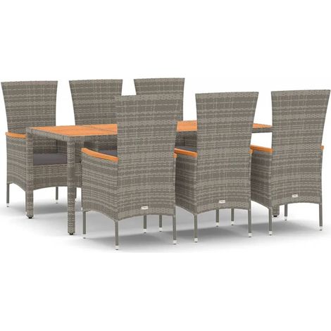 Maison Exclusive - 7-tlg. Garten-Essgruppe mit Kissen Grau Poly R