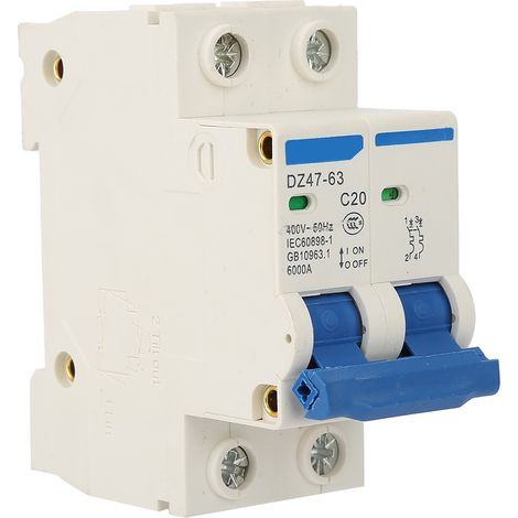 Disjoncteur miniature DZ47-63 2 P, interrupteur de coupure 400 VCA (20 A)