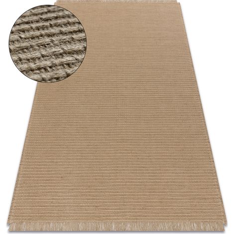 Teppich JUTE 3651 dunkelbeige einfarbig - Jute, flachgewebt, Fransen beige 80x150 cm