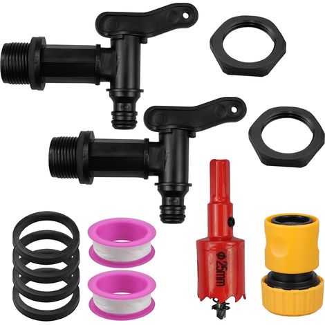 2 Pièces Robinet de Cuve en Plastique, Adaptateur pour Tuyau Arrosage 3/4, Pour Récupérateur Eau de Pluie - Jardin et Industrie (1/5)