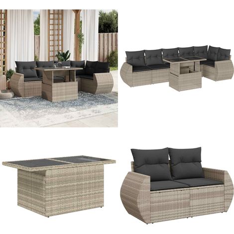 vidaXL Salon de jardin avec coussins 7 pcs gris clair résine tressée (1/5)