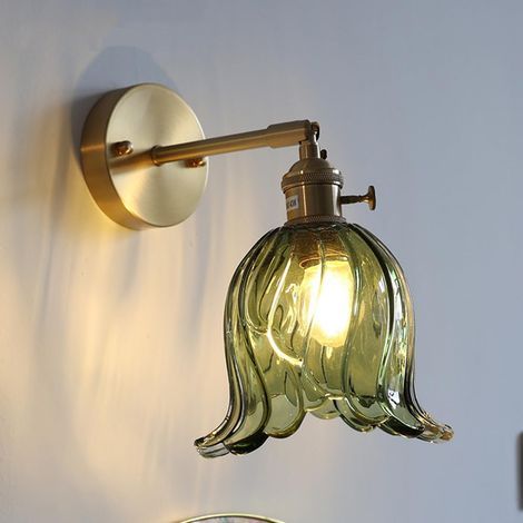 Applique en verre vert, forme d'aile, avec lumière chaude LED 4W, veilleuse de chambre (1/5)