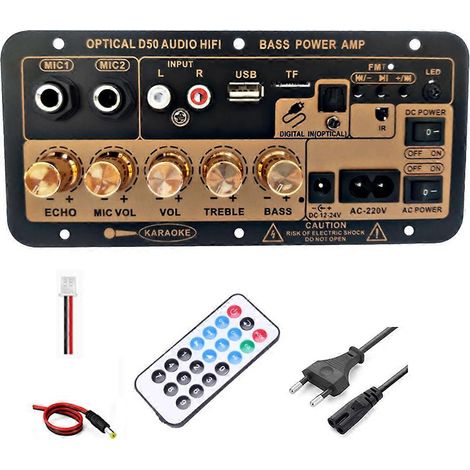 Carte d'amplificateur numérique Bluetooth avec entrée audio optique, amplificateur de karaoké, carte d'amplificateur pour caisson de basses domestique/voiture ( ) (1/5)