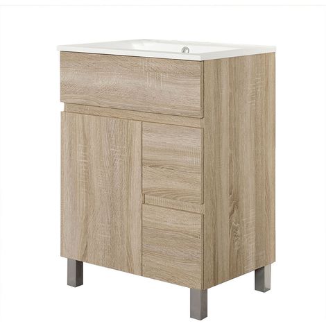 Kibath Mueble de baño con Lavabo URBAN 60x45 cm acabado ROBLE NATURAL mate 2 cajones y 2 puertas (1/5)