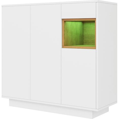 Meuble à chaussures avec 1 Tiroir et LED 16 Couleurs, Étagères Réglables, Style Moderne, en Panneaux de Particules, Blanc et Naturel, 105×39,5×100,5 cm (1/5)