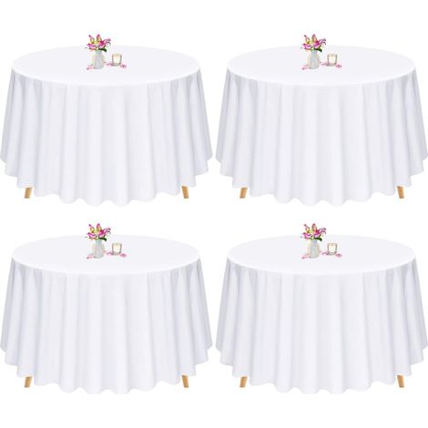 Lot de 4 nappes rondes, 304 cm, tissu polyester lavable, blanc, pour mariages, banquets, restaurants