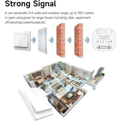 Interrupteur Sans Fil - Autoalimenté Par Énergie Cinétique - 433 MHz - Portée 30 M Intérieur 100 M Extérieur - EU 1 Gang (1/5)