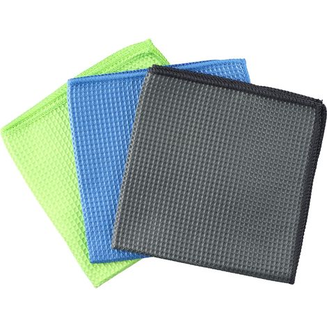 Juego de 3 paños de microfibra con diseño de gofre, 40 x 40 cm, reutilizables, para cocina, coche y moto (verde, azul y gris) (1/5)