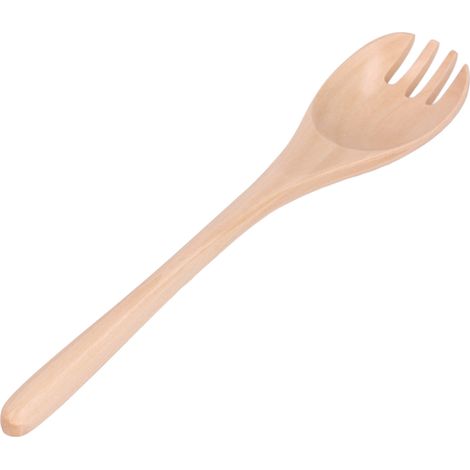 Cuillère et fourchette à salade en bois, manche long, couvert 2-en-1, ustensile de cuisine naturel, teinte bois, lot de 2 (1/5)