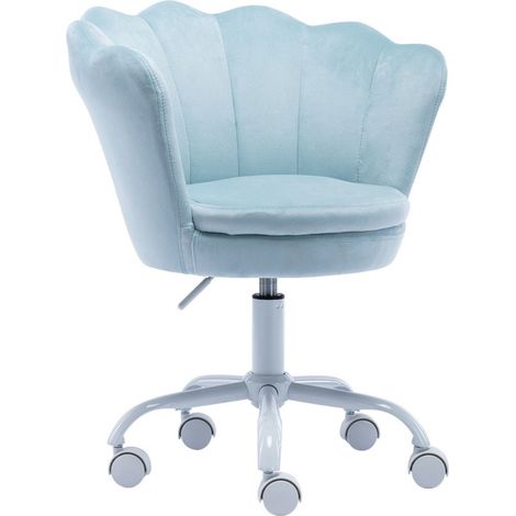 Wahson Sillas de oficina en Terciopelo, Silla de Escritorio Infantil en Altura para Niños Estudio, Silla de Trabajo Giratoria con Respaldo de Pétalos, Azul (1/5)