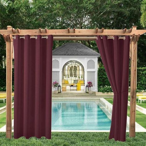 Rideaux d'extérieur Jardin Patio Gazebo Rideau Occultant Coupe-vent Protection UV Résistant à la moisissure, rideaux isolation thermique avec œillet, L 132cm x H 238 cm, 2 Panneaux,Bourgogne- (1/5)