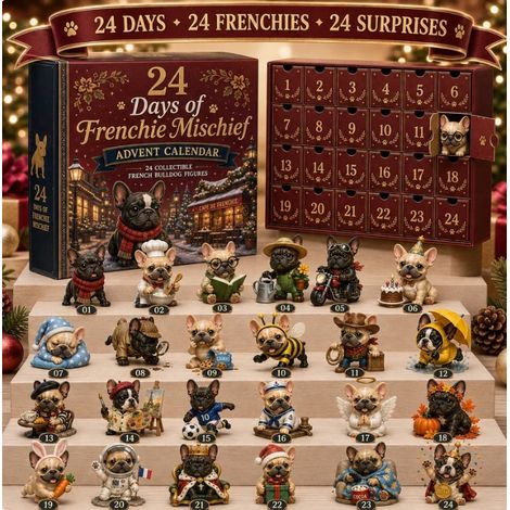Bulldog de Noël calendrier avent 2026 2D boîte surprise