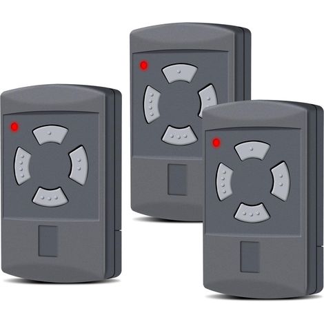 Hörmann 3er-Pack Ersatz-Handsender für Hörmann Garagentore, 40,685 MHz, 4 Kanäle, kompatibel mit HS2-40, HS4-40, HSE2-40, HSE4-40, HSM2-40, HSM4-40, graue Taste