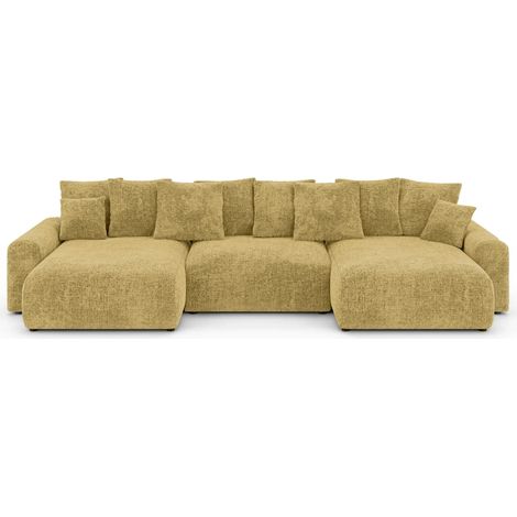 OLI - Canapé panoramique convertible tissu chenille 5 places Moutarde (1/5)