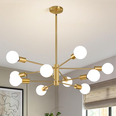 Lustre Spoutnik, suspension vintage 10 lumières, style industriel rétro, lustre moderne, 3 températures de couleur (avec ampoules) (1/5)