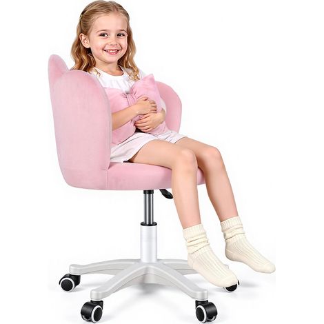 WILITTO Chaise de Coiffeuse Rose en Forme de Pétale - Réglable en Hauteur, avec Roues et Coussin Noeud, Design Mignon, Tournant 360°, pour Chambre et Salon (1/5)