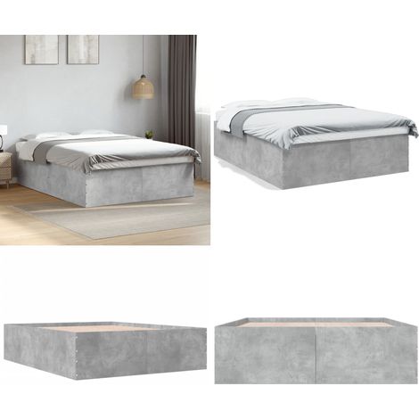 Cadre de lit sans matelas gris béton 150x200 cm - Cadre De Lit - Lit Double - Lit En Bois - Meuble Chambre - Literie - Home & Living (1/5)