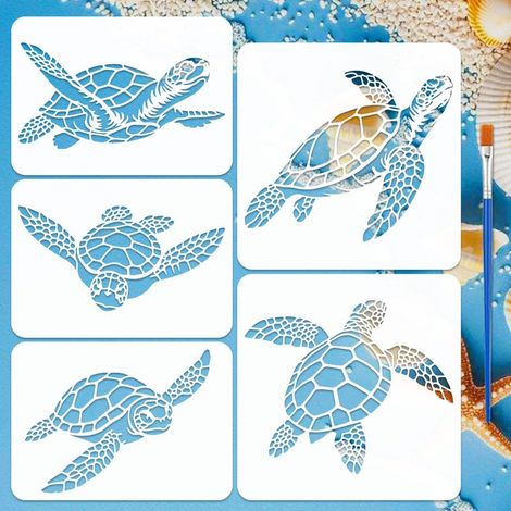 5 Pcs Pochoir de Tortue Mer avec un Pinceau 30x30cm/29.7x21cm Gabarits Dessin Motif Tortue Réutilisables Pochoirs Thème des Animaux Marins Océan pour Projets Artisanaux Décor Maison DIY (1/5)
