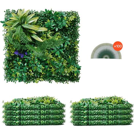 Mur Végétal Artificiel, 8 PCS, Panneau Mural Décoratif Plante Artificielle 3D Emboîtable, 50x50 cm, pour Décoration Intérieure Extérieure, Couverture de Clôture en Lierre, Brise-vue Mural Jardin (1/5)